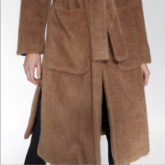 ZARA Faux Fur Teddy Tie Waist Coat Camel Small - Picture 16 of 16